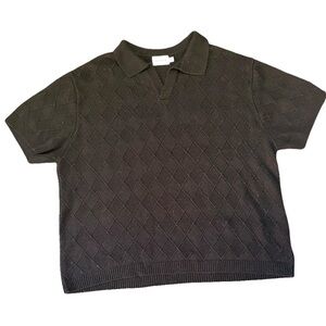 Topman Black Knit Polo Shirt, Size Large